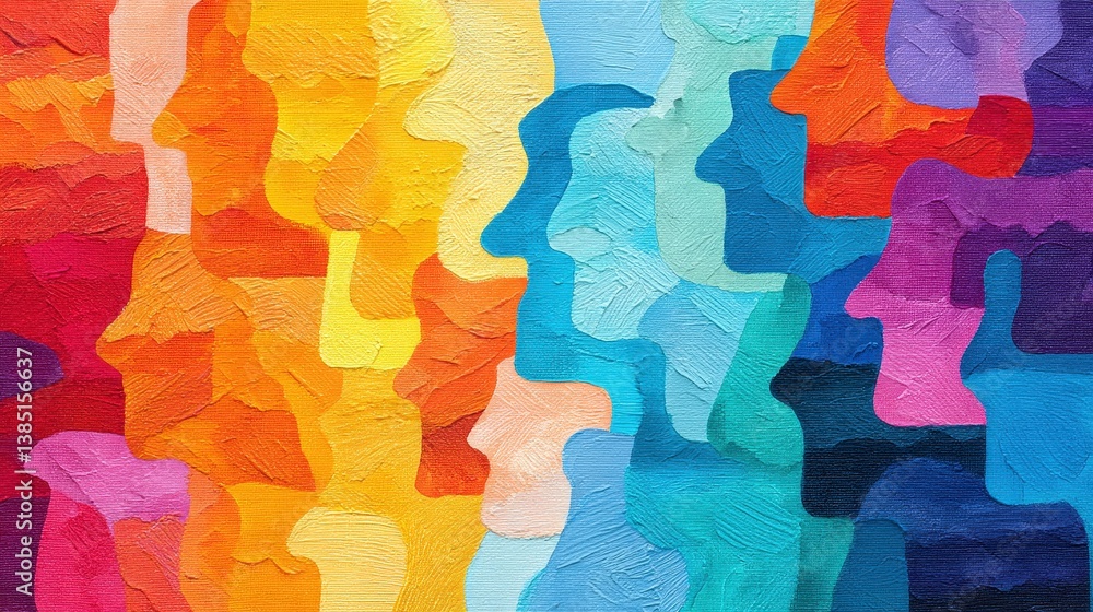 Aufkleber a vibrant, abstract artwork featuring overlapping colorful profiles, creating a dynamic blend of sha
