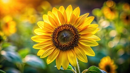 Fototapeta premium Tiny sunflower blooms bright yellow in a summer field.