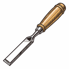 Create a bold, vector illustration of a chisel with a wooden handle, emphasizing strong lines and sharp details.  The style should be clean and easily scalable.