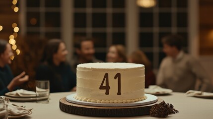 Cozy Dining Experience Featuring a Delicious 41th Birthday Cake Displayed in a Charming Setting with Friends