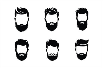 Set of Silhouettes Featuring Various Bearded Men