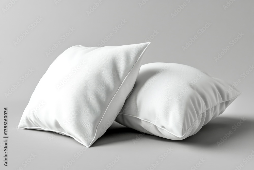 Poster Two soft white pillows are arranged side by side against a subtle grey backdrop, showcasing a modern and minimalistic design