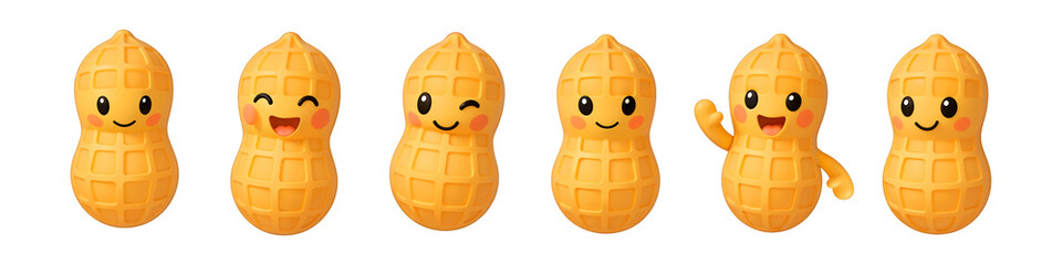 Smiling Peanut Squad: A cheerful ensemble of adorable peanut characters, each with its own unique expression, bringing a delightful touch of joy and fun. 