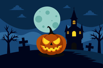 halloween background with pumpkin and bats