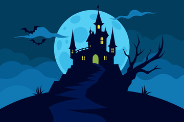 haunted house with bats
