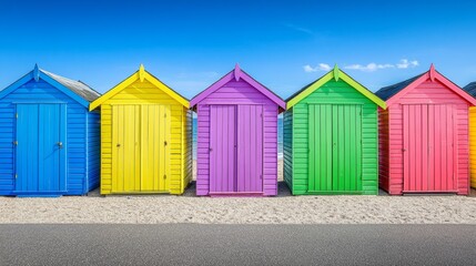 A beachfront promenade in Brighton, with colorful beach huts lining the shore