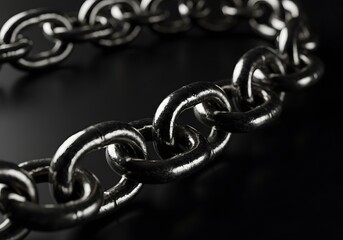 Obraz premium Close-up of a Metal Chain on Black Background, Industrial Concept and Symbolism.