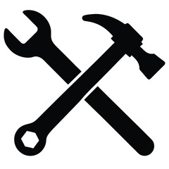 Minimalist Crossed Wrench and Hammer