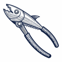 Create a bold, vector illustration of a fish gripper tool.  Emphasis on clean lines and strong stroke weight.  Include detailed metal texture.