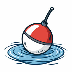 Create a bold, vector illustration of a classic fishing bobber float, emphasizing thick outlines and vibrant color.  Include realistic details. © takasan