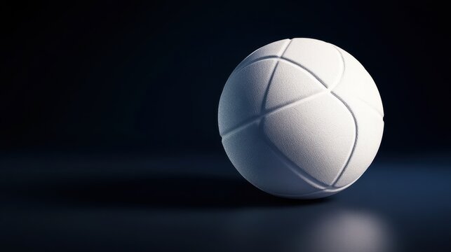 A pristine white volleyball isolated against a black background, creating a strong contrast with dramatic lighting.