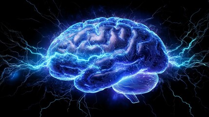 Obraz premium A brain being recharged with glowing blue circuits, symbolizing renewed creativity