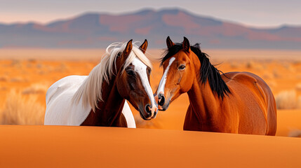 Two Horses Touching Noses at Sunset – Love and Connection in the Wild
