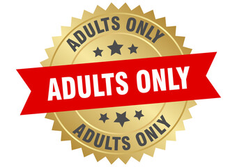 adults only. adults only round red and gold label isolated on transparent background