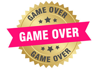 game over. game over round pink and gold label isolated on transparent background
