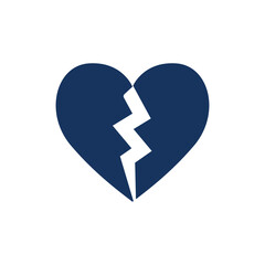 Obraz premium Vector Illustration of Dark Blue Heart with Lightning Bolt-Shaped Break Symbolizing Heartbreak, Emotional Pain, and Resilience in a Bold Minimalist Design