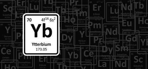Ytterbium, symbol Yb, atomic number 70. Is a chemical element, it is a silvery-white lanthanide. Rare earth element or rare earth metals or rare earths. Periodic Table. Atomic mass and weight.