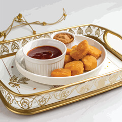 nuggets with sauce in small bowl in beautiful tray