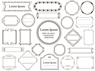 Monochrome Vintage Frames And Borders Set Isolated On A White Background. Vector Illustration.
