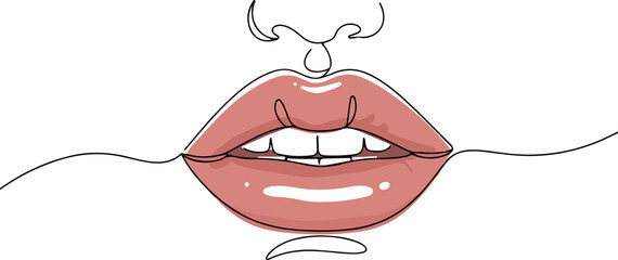 make up lips continuous single line art drawing sketch on white background
