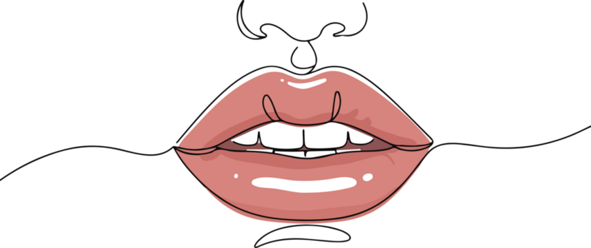 make up lips continuous single line art drawing sketch on white background