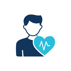 Vector Illustration of Simplified Human Figure with Heart and Heartbeat Icon Representing Health, Wellness, and Medical Care in Minimalist Design