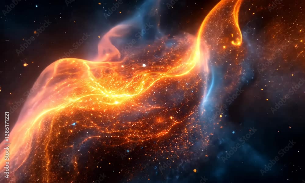 Poster energetic particle stream flowing in space abstract background with visual impact