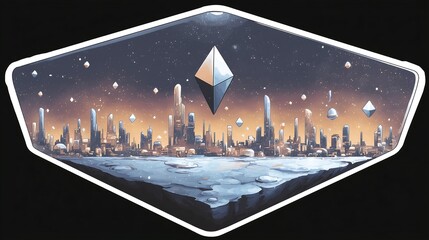Obraz premium Futuristic Cityscape on Alien Planet with Crystal and Stars Night Sky
