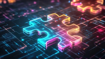 Obraz premium Digital Puzzle Piece Connecting Circuit Board (4)