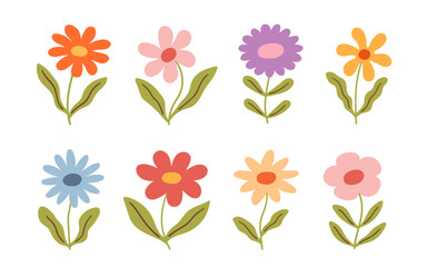 Vintage vector abstract flowers. Spring summer season decoration n simple floral wavy and groovy naive style