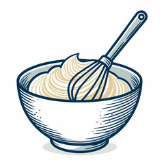 Create a bold, vector illustration of a mixing bowl with a whisk, emphasizing thick strokes and clean lines.  Ensure high-resolution output suitable for print.
