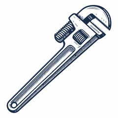 Create a bold, vector illustration of an adjustable pipe wrench with thick, clearly defined strokes.  Focus on detail and sharp lines.