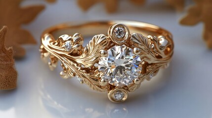 Elegant ring with a diamond design for wedding white background, crafted to shine and symbolize love, commitment, or bold style Photorealistic