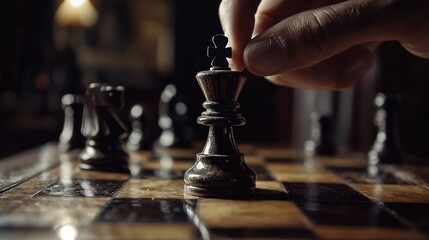A Hand Holds a Chess Queen in a Strategic Move