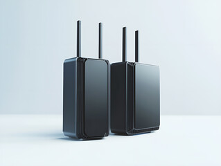 View of a Black Asus Router with Two Antennas on a white background