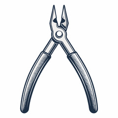 Create a bold, vector illustration of a pair of fishing pliers, emphasizing strong, thick outlines.  High detail required.