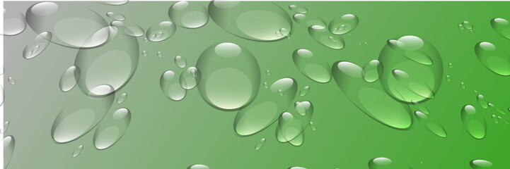 Realistic water droplets on the green transparent window. Vector