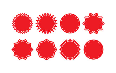 Set of red sale sticker price tag label starburst badges vector icon design collection 