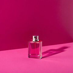 Pink Perfume Bottle on Vibrant Magenta Background Elegant Fragrance Photography