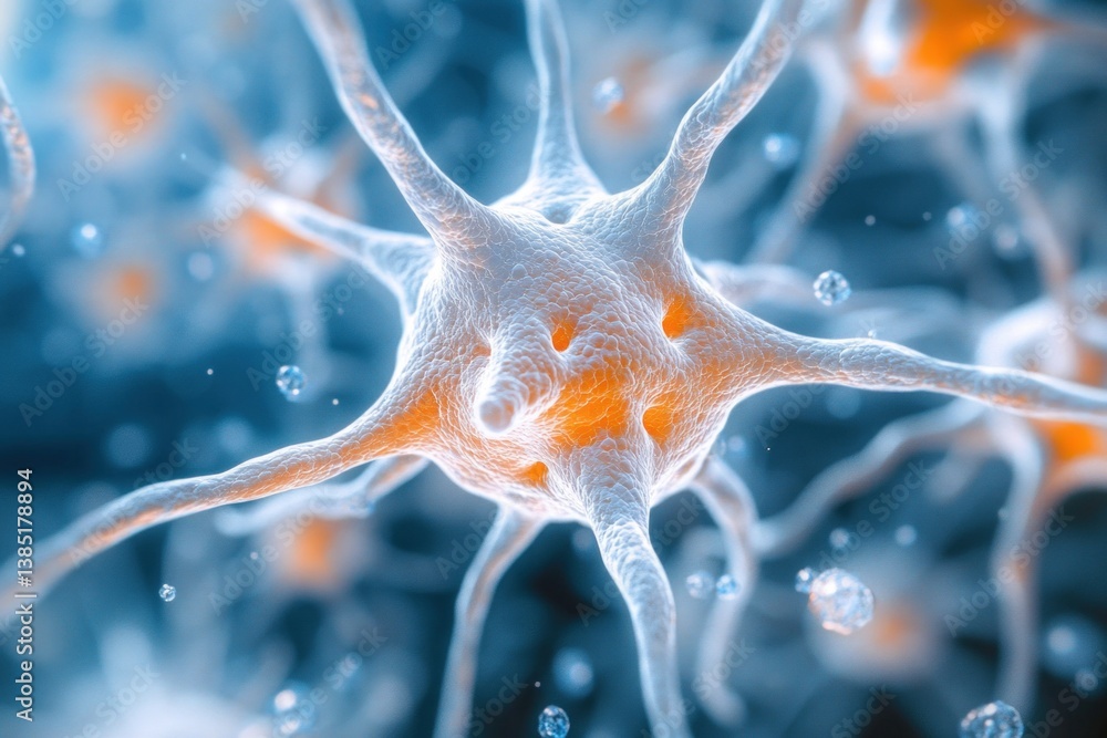 Poster close-up view of human neurons reveals intricate details of their structure and connectivity, emphas