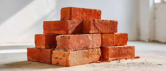 Obraz premium Stack of red bricks construction material building blocks home improvement
