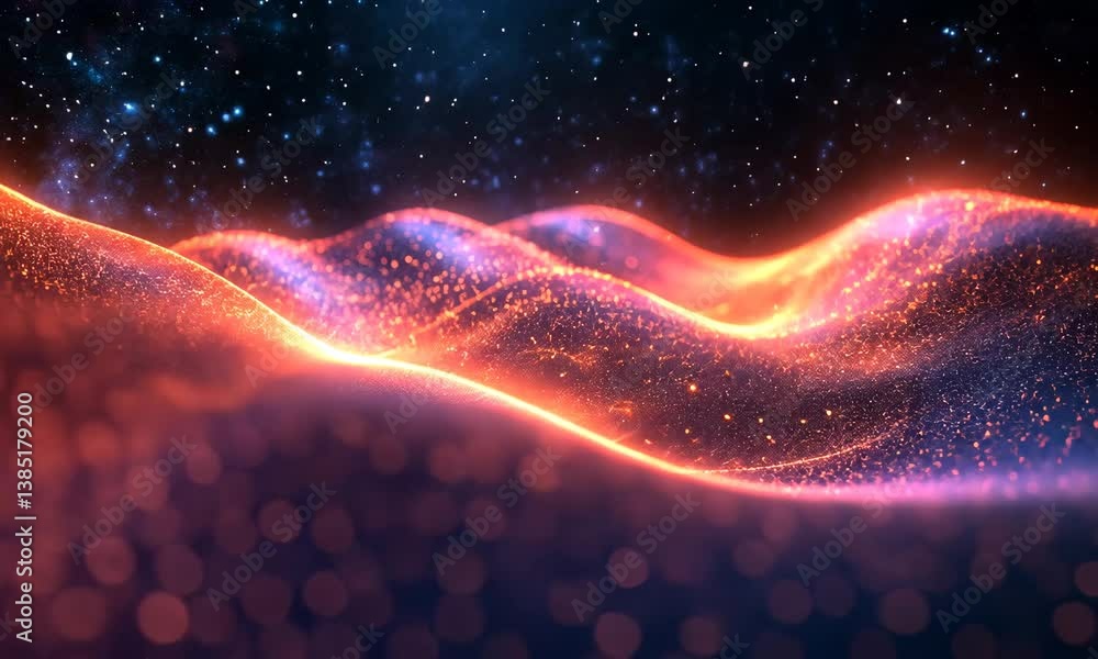 Poster abstract digital wave with flowing particles and dynamic light effect animation