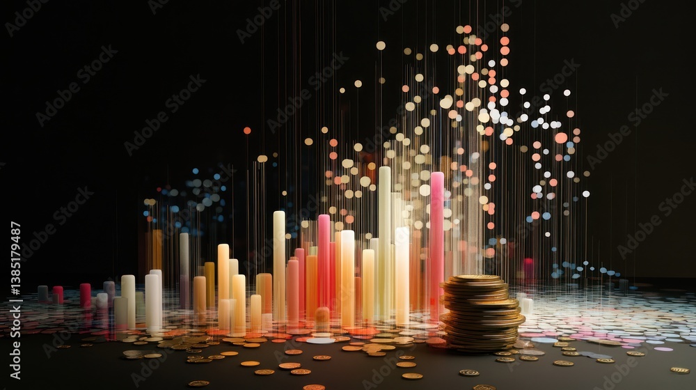 Aufkleber abstract data visualization, financial charts, illuminated graph, business concept, possible use in 
