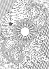 Floral adult coloring page outline vector
