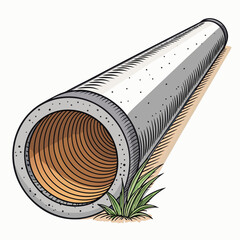Create a bold vector illustration of a sewer pipe's cross-section, showcasing its internal structure and material.  Include realistic details.