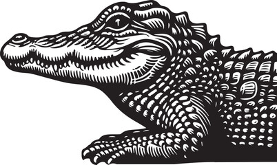 Crocodile Vector Art in Black and White – Detailed Reptile Graphic Design
