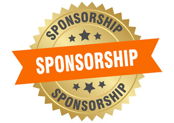 sponsorship. sponsorship round orange and gold label isolated on transparent background