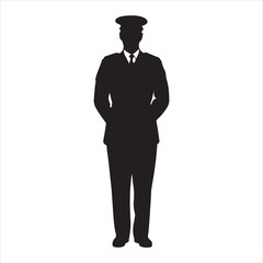 man poses wearing uniform stands black silhouette
