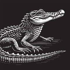 Crocodile Vector Art in Black and White – Detailed Reptile Graphic Design