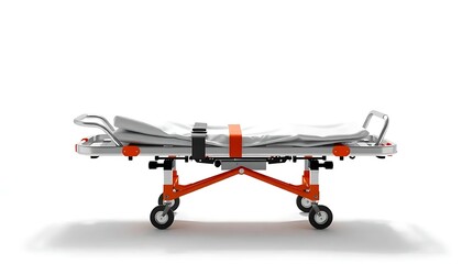 Emergency Stretcher with Patient Covering on White Background Studio Shot